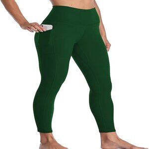Women Sculpting Detailed High Waist Yoga Leggings w/Pockets Forest Green S-XL